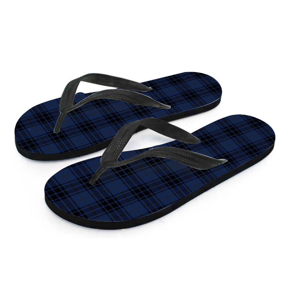 Tropical Blue and Black Tartan Pattern Hawaiian Flip Flops - 2
