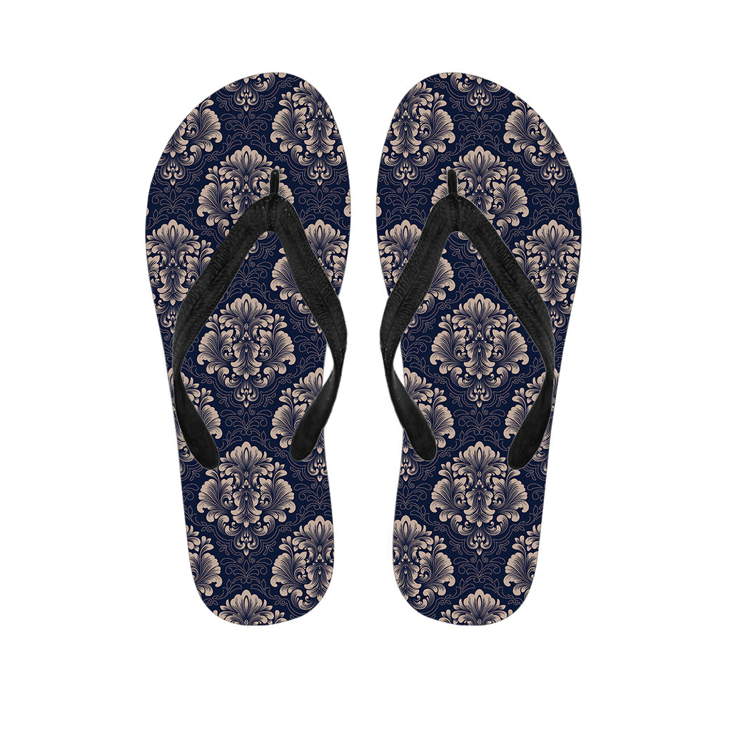 Blue and Brown Damask Pattern Hawaiian Flip Flops: The Perfect Addition to Your Island Outfit - 1