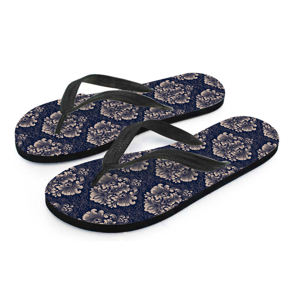 Blue and Brown Damask Pattern Hawaiian Flip Flops: The Perfect Addition to Your Island Outfit - 2