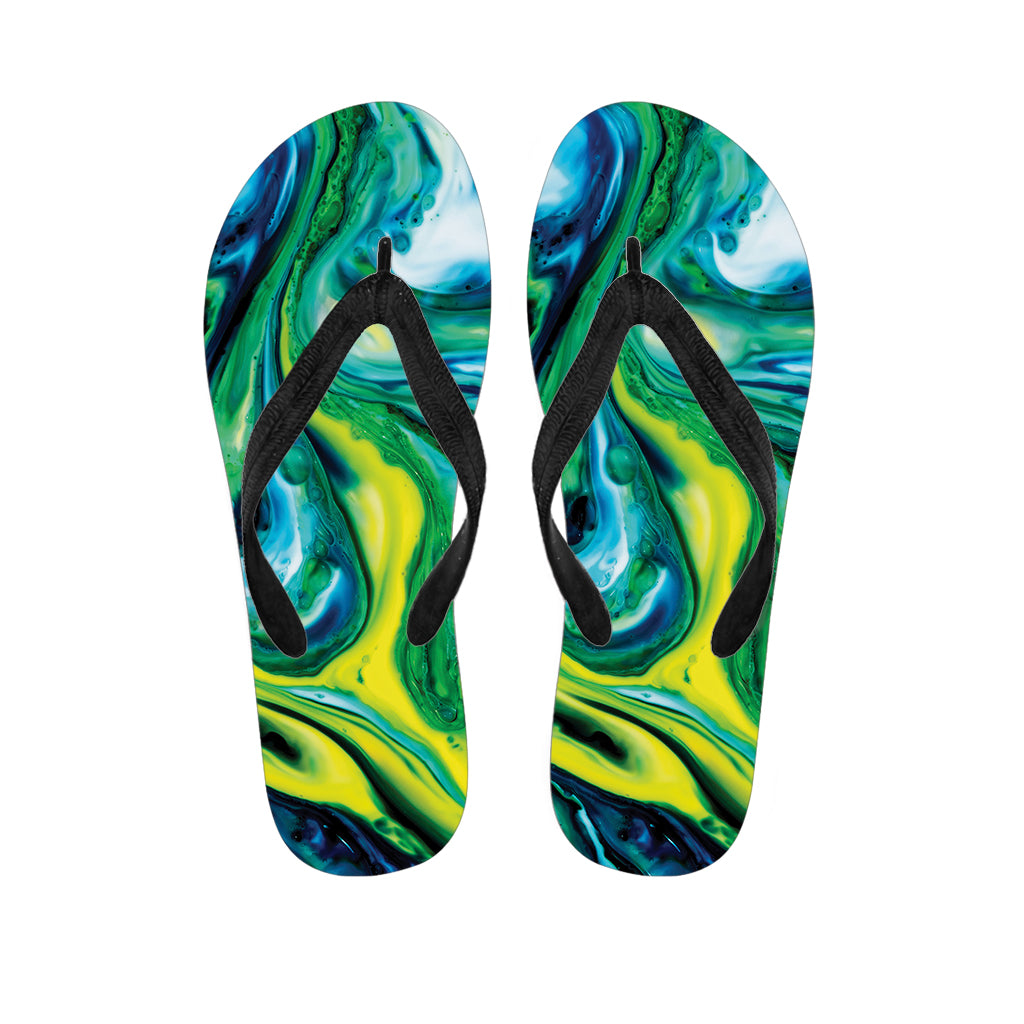 Embrace Your Inner Hippie with these Blue and Green Acid Melt Print Flip Flops - 1