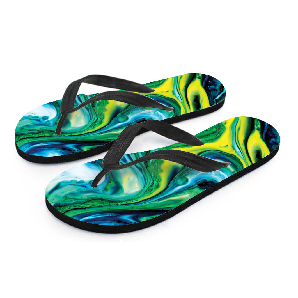 Embrace Your Inner Hippie with these Blue and Green Acid Melt Print Flip Flops - 2