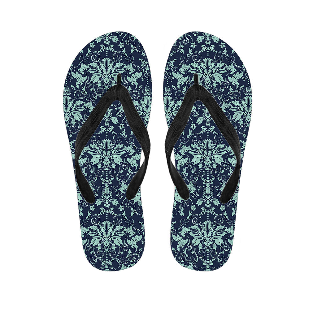 Blue and Teal Damask Hawaiian Flip Flops: The Perfect Accessory for Your Tropical Outfit - 1
