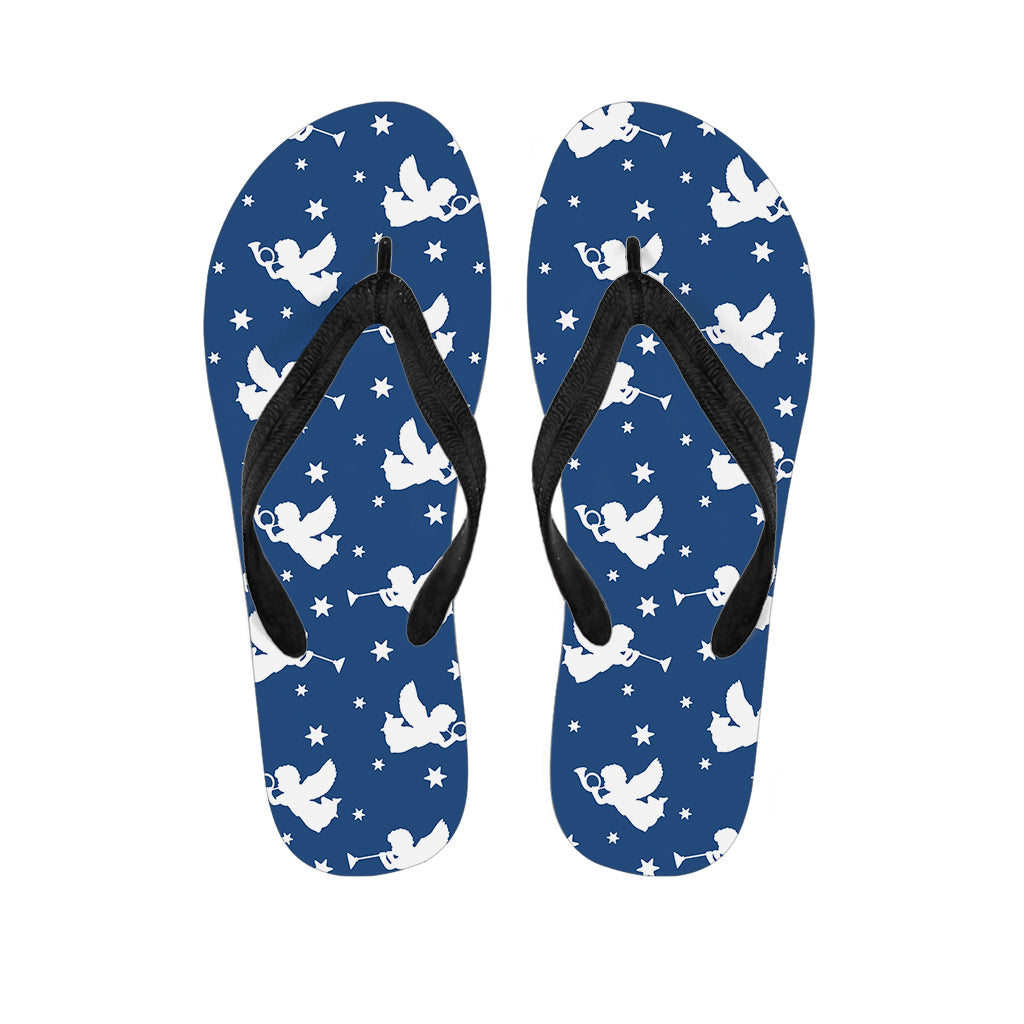 Blue and White Angel Pattern Print Hawaiian Flip Flops: Step into Island Style - 1