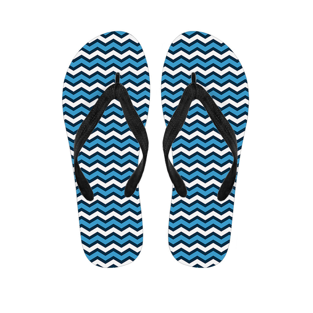 Blue and White Zigzag Pattern Print Flip Flops for the Free-Spirited Hippie - 1