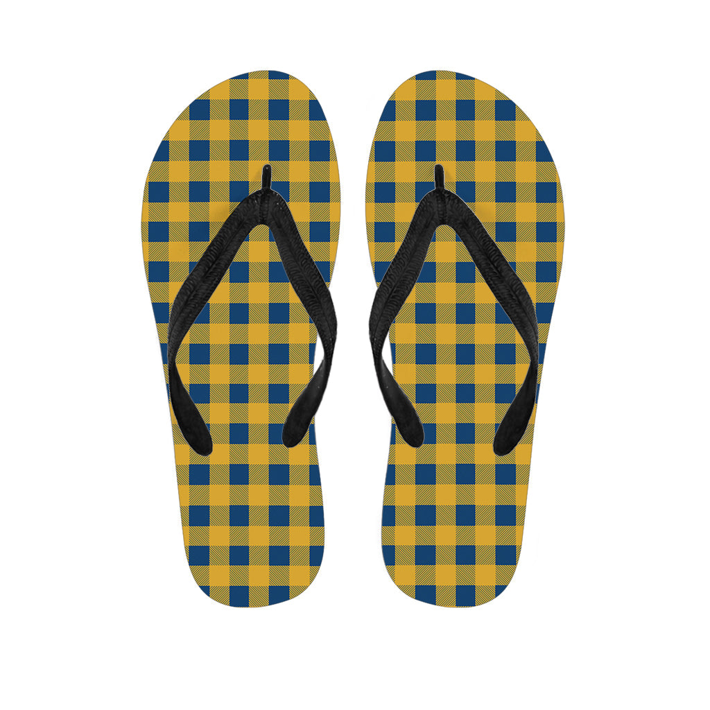 Island Vibes: Blue and Yellow Buffalo Check Hawaiian Flip Flops - 1