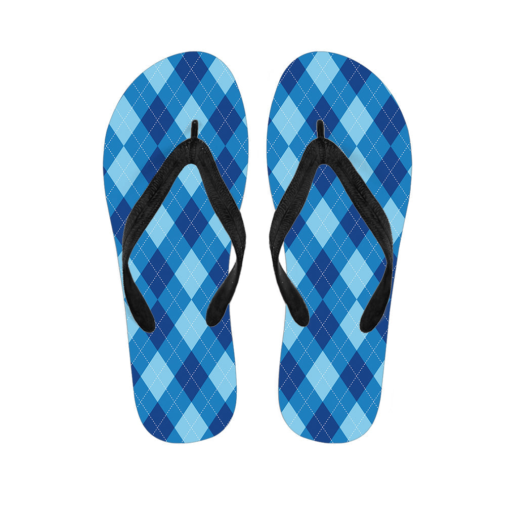 Hawaiian Vibes: Blue Argyle Pattern Print Flip Flops - 1