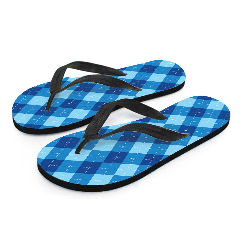 Hawaiian Vibes: Blue Argyle Pattern Print Flip Flops - 2