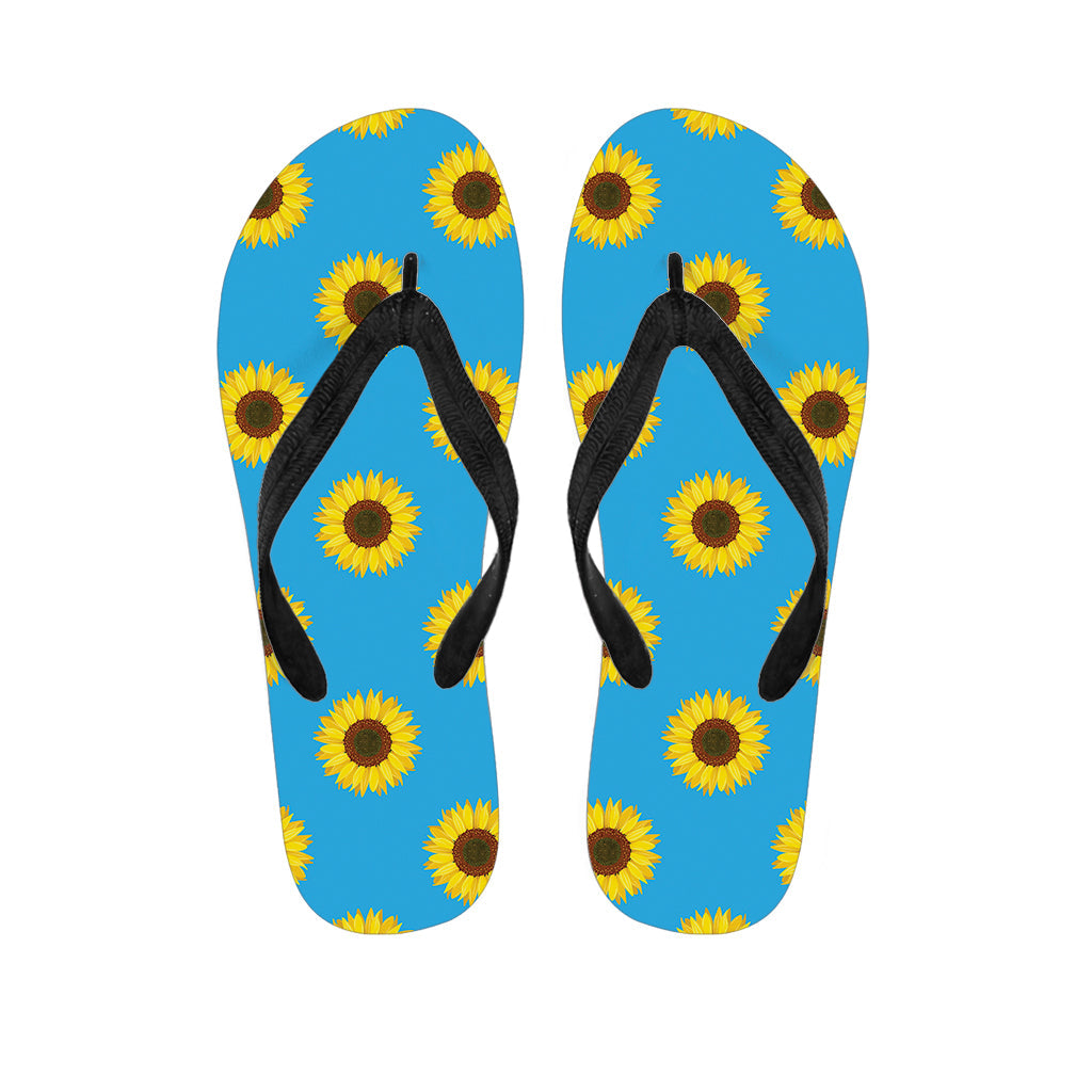 Blue Sunflower Print Hawaiian Flip Flops: The Perfect Tropical Touch for Your Outfit - 1