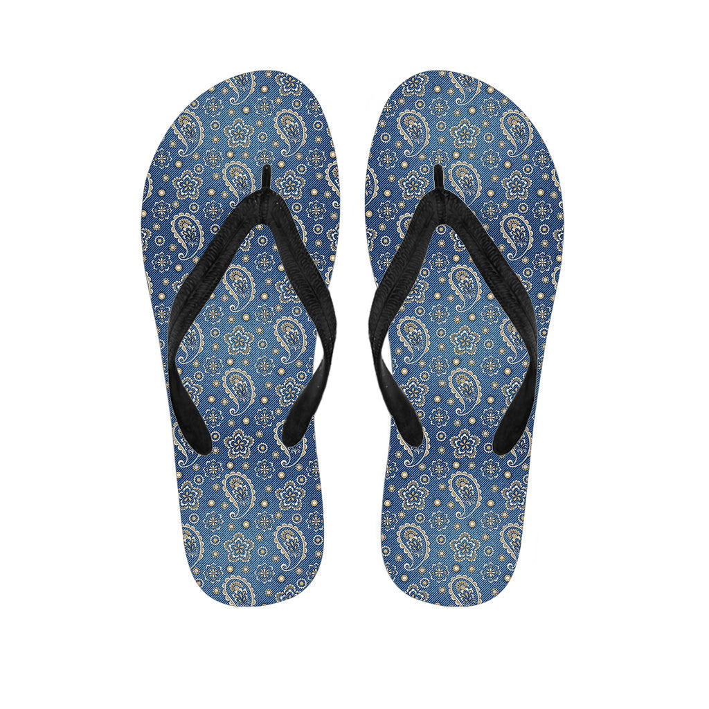 Blue Denim Hawaiian Paisley Print Flip Flops: Stylish Island Footwear - 1