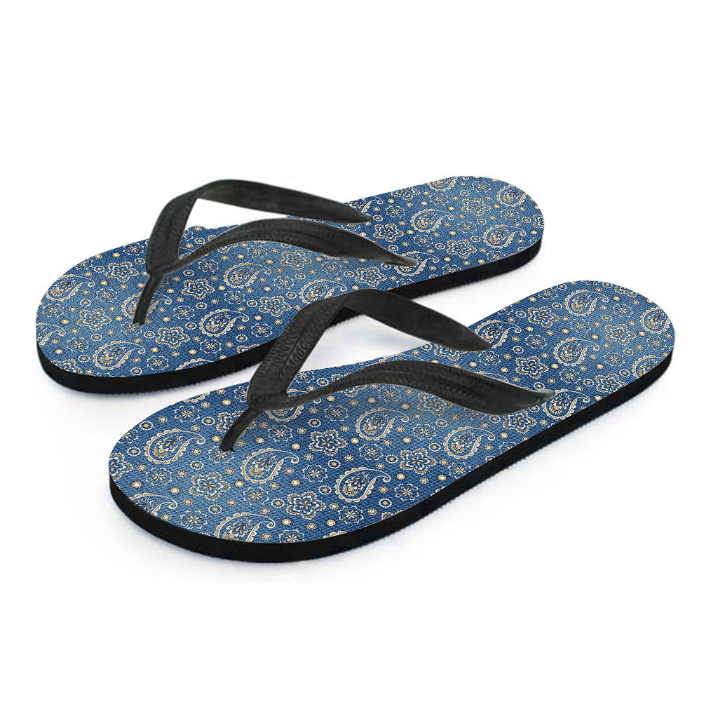 Blue Denim Hawaiian Paisley Print Flip Flops: Stylish Island Footwear - 2