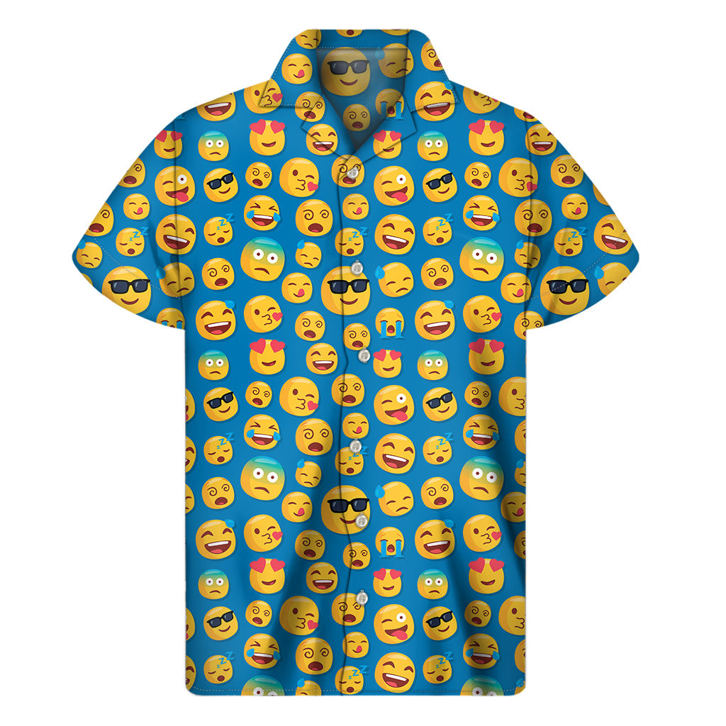 Blue Emoji Pattern Hawaiian Short Sleeve Shirt - 1