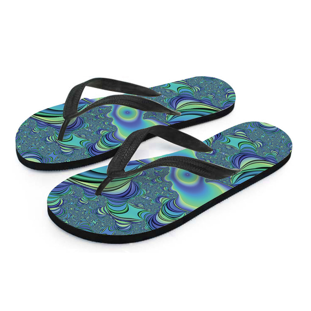 Blue Fractal Print Hawaiian Flip Flops: Step into Summer Style - 2