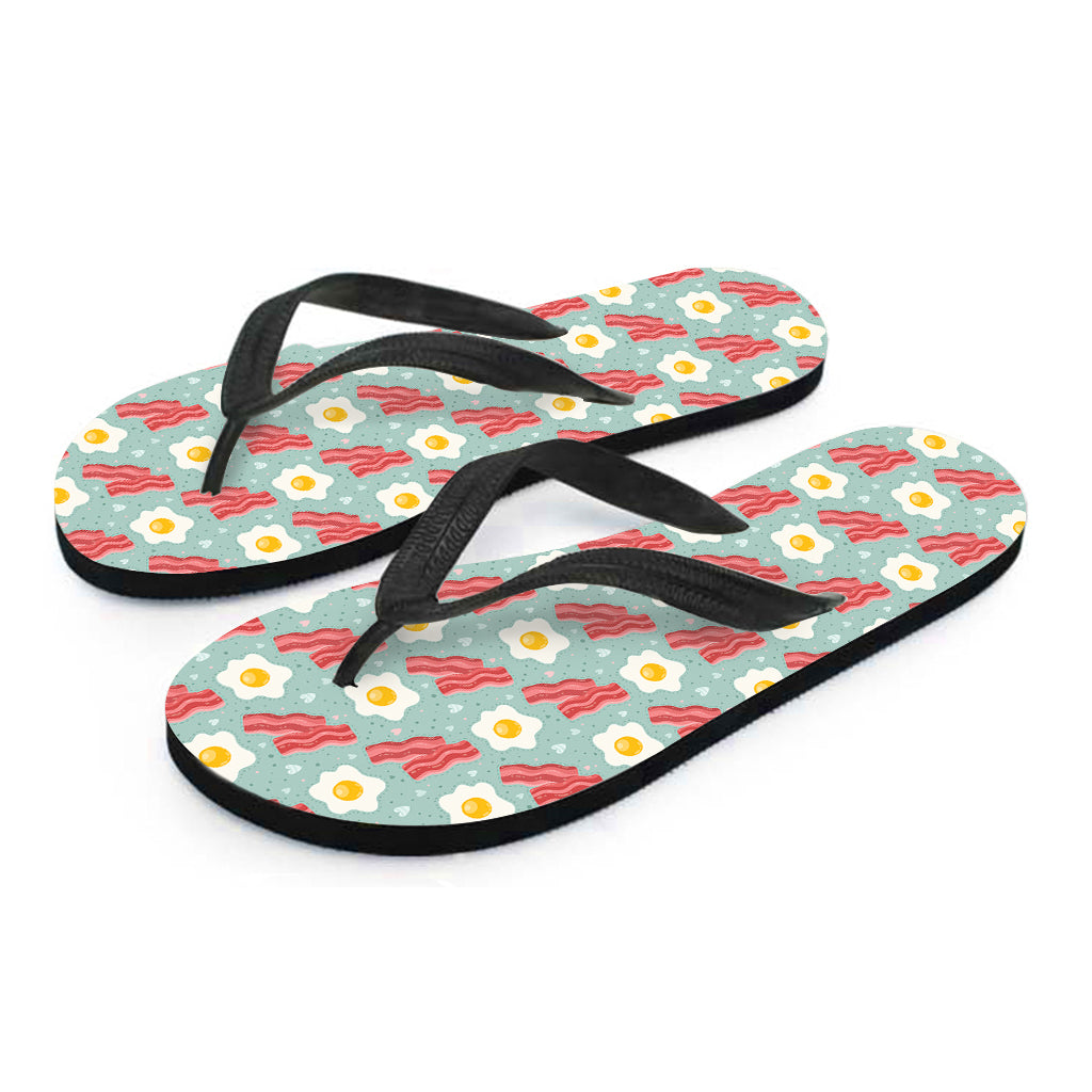 Kick it in Hippie Style with Blue Fried Egg and Bacon Pattern Flip Flops - 2