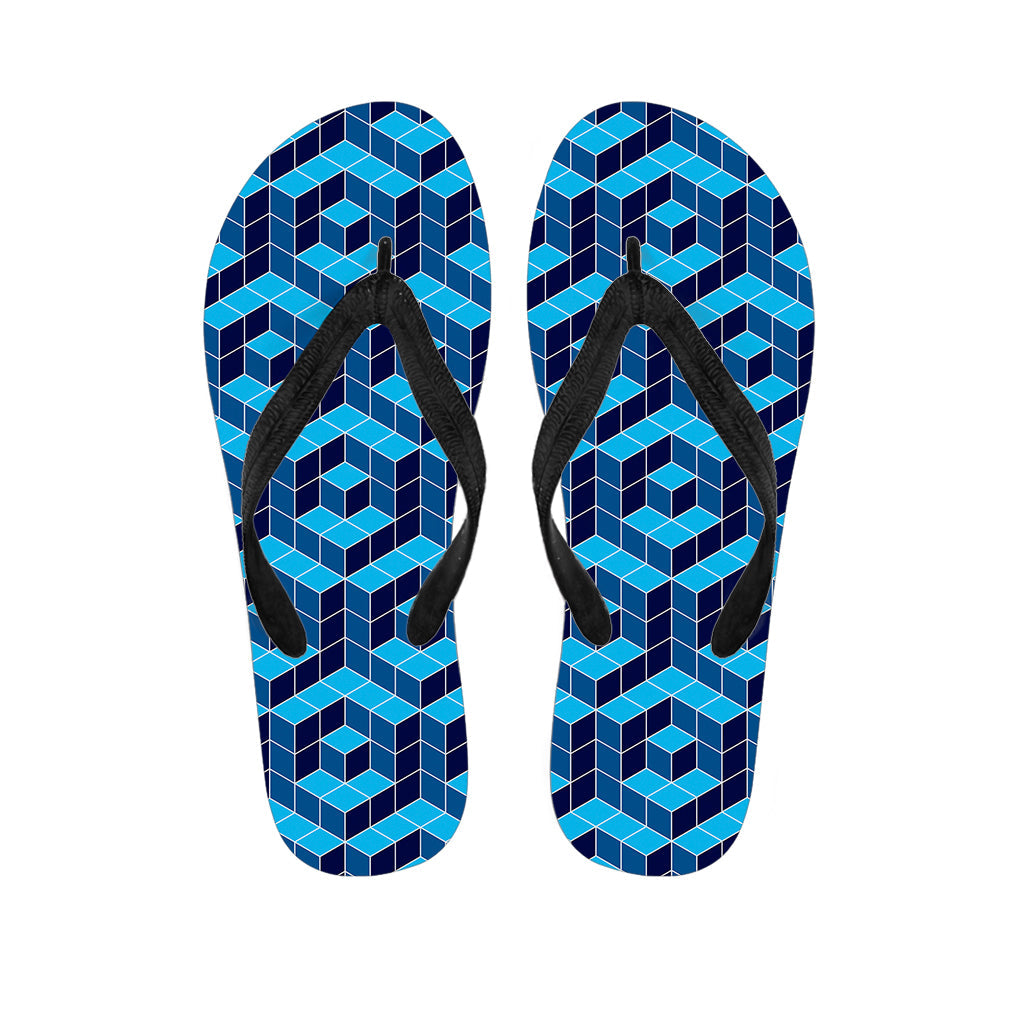 Blue Geometric Cube Hawaiian Flip Flops - A Stylish Addition to Your Island Outfit - 1