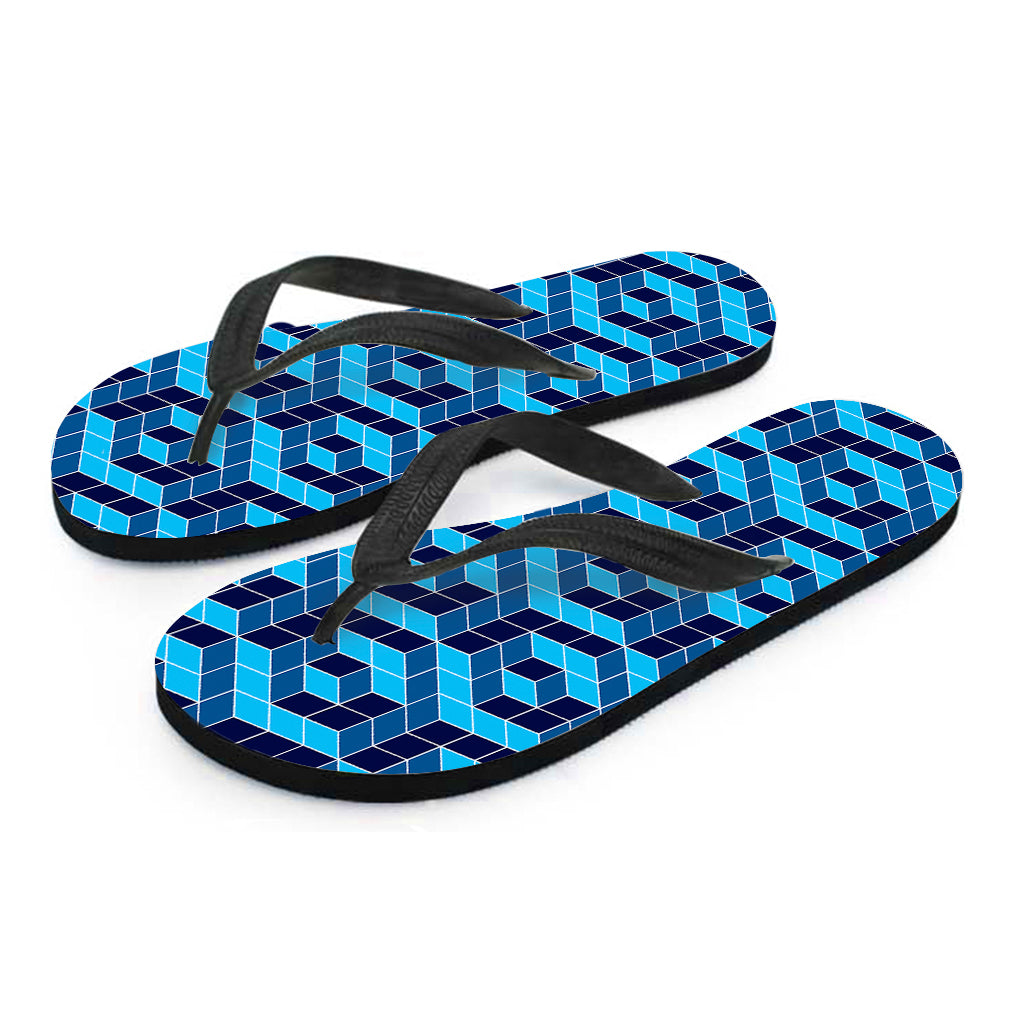 Blue Geometric Cube Hawaiian Flip Flops - A Stylish Addition to Your Island Outfit - 2