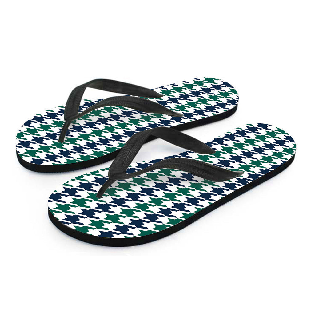 Blue, Green, and White Houndstooth Print Hawaiian Flip Flops: Step into Island Style - 2