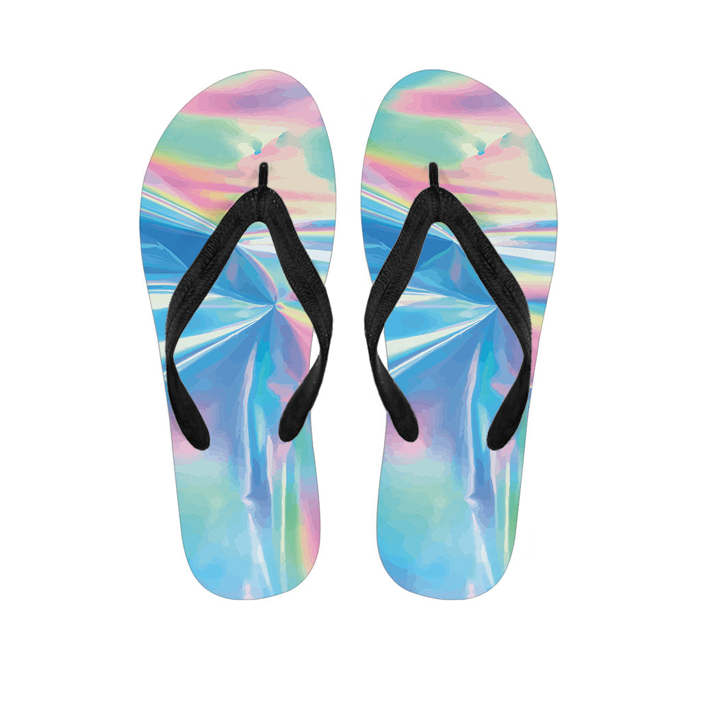 Blue Holographic Paradise: Hawaiian Flip Flops with Style - 1