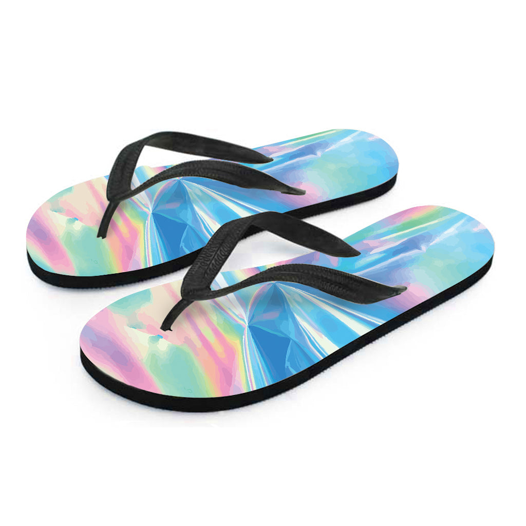 Blue Holographic Paradise: Hawaiian Flip Flops with Style - 2