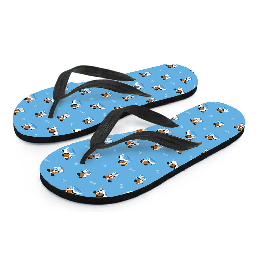 Tropical Paws: Blue Jack Russell Terrier Pattern Hawaiian Flip Flops - 2
