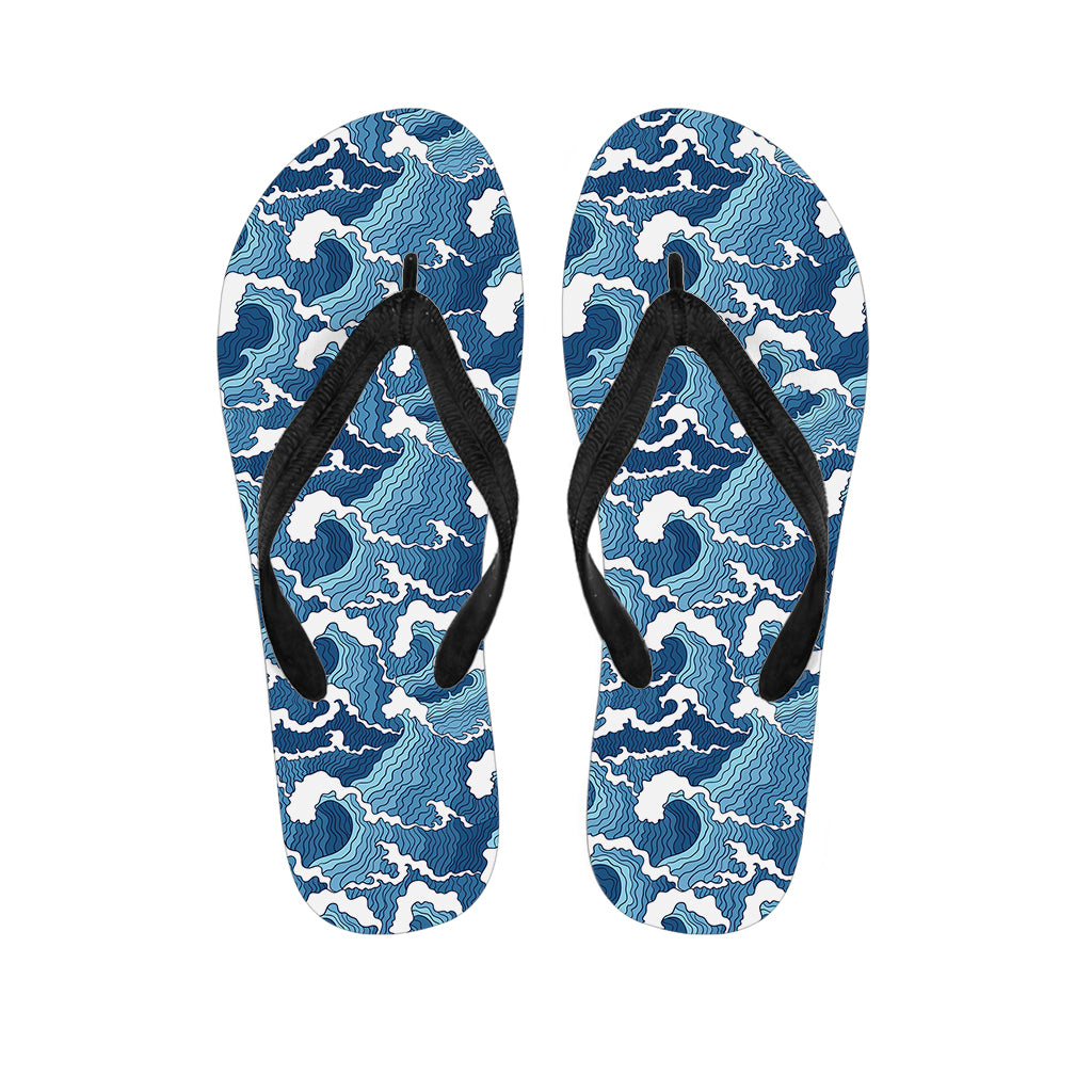 Blue Japanese Wave Pattern Hawaiian Flip Flops - 1