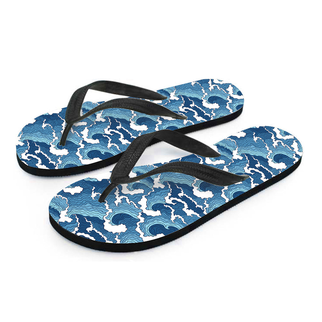 Blue Japanese Wave Pattern Hawaiian Flip Flops - 2