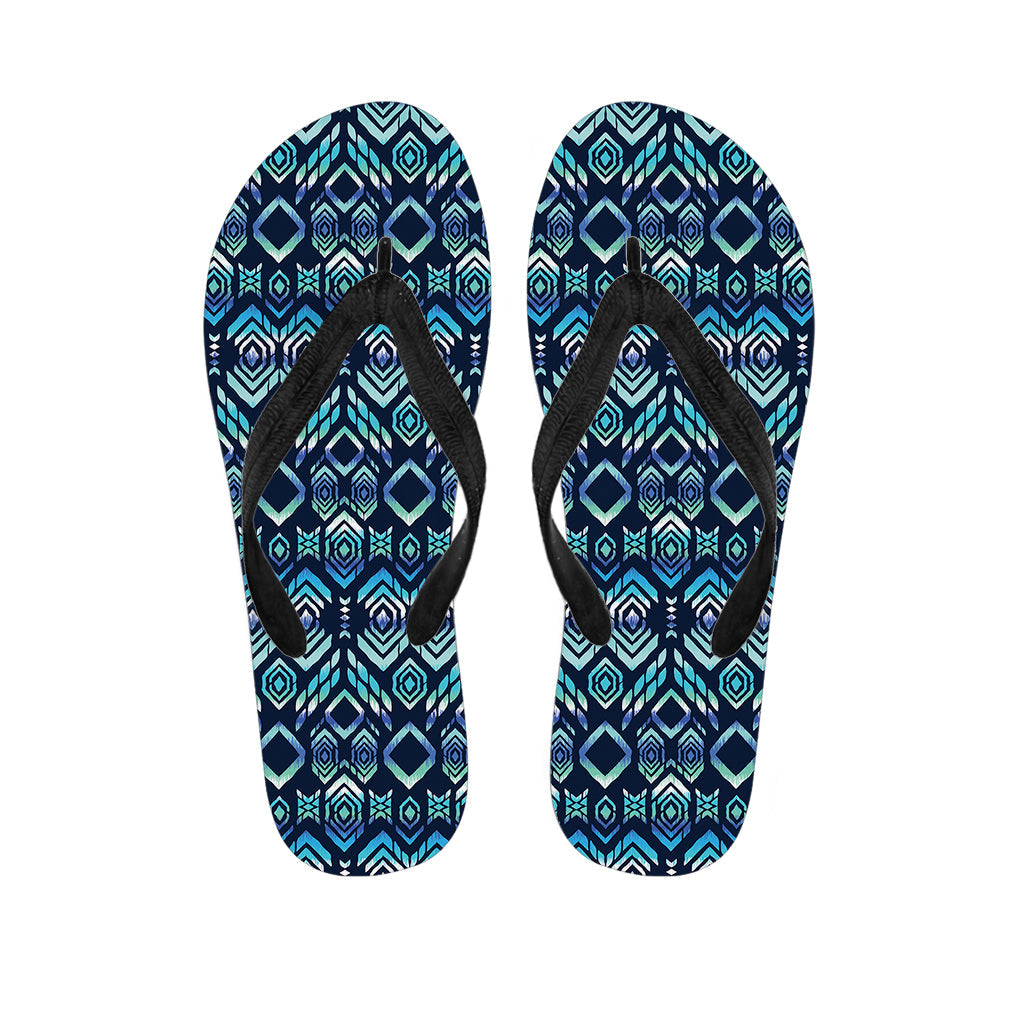 Blue Native Aztec Tribal Pattern Hawaiian Outfit with Matching Flip Flops - 1