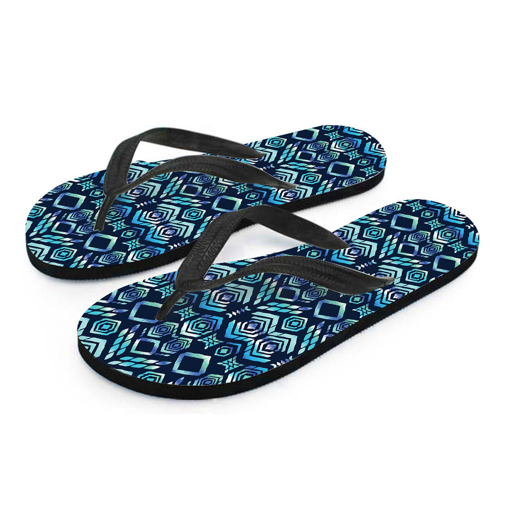 Blue Native Aztec Tribal Pattern Hawaiian Outfit with Matching Flip Flops - 2