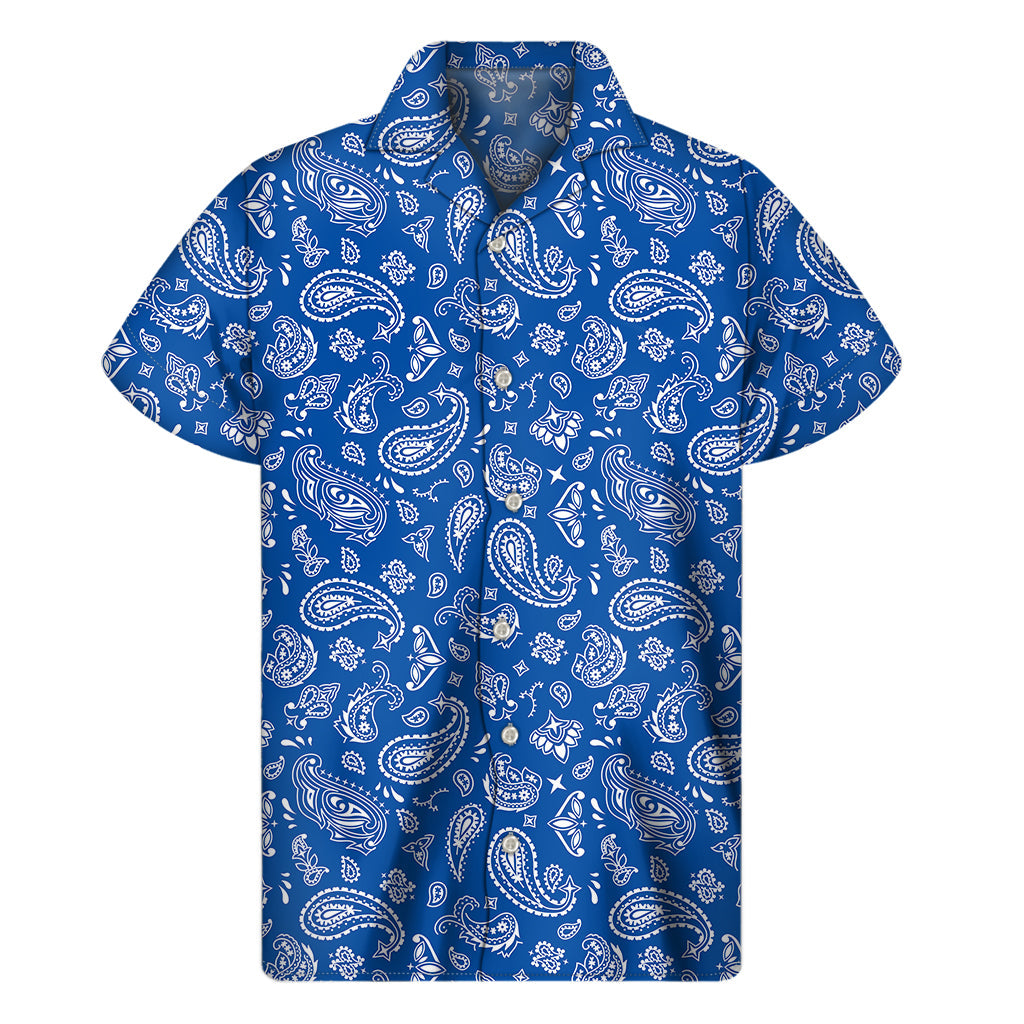 Blue Paisley Bandana Print Hawaiian Short Sleeve Shirt - Perfect for Island Style - 1