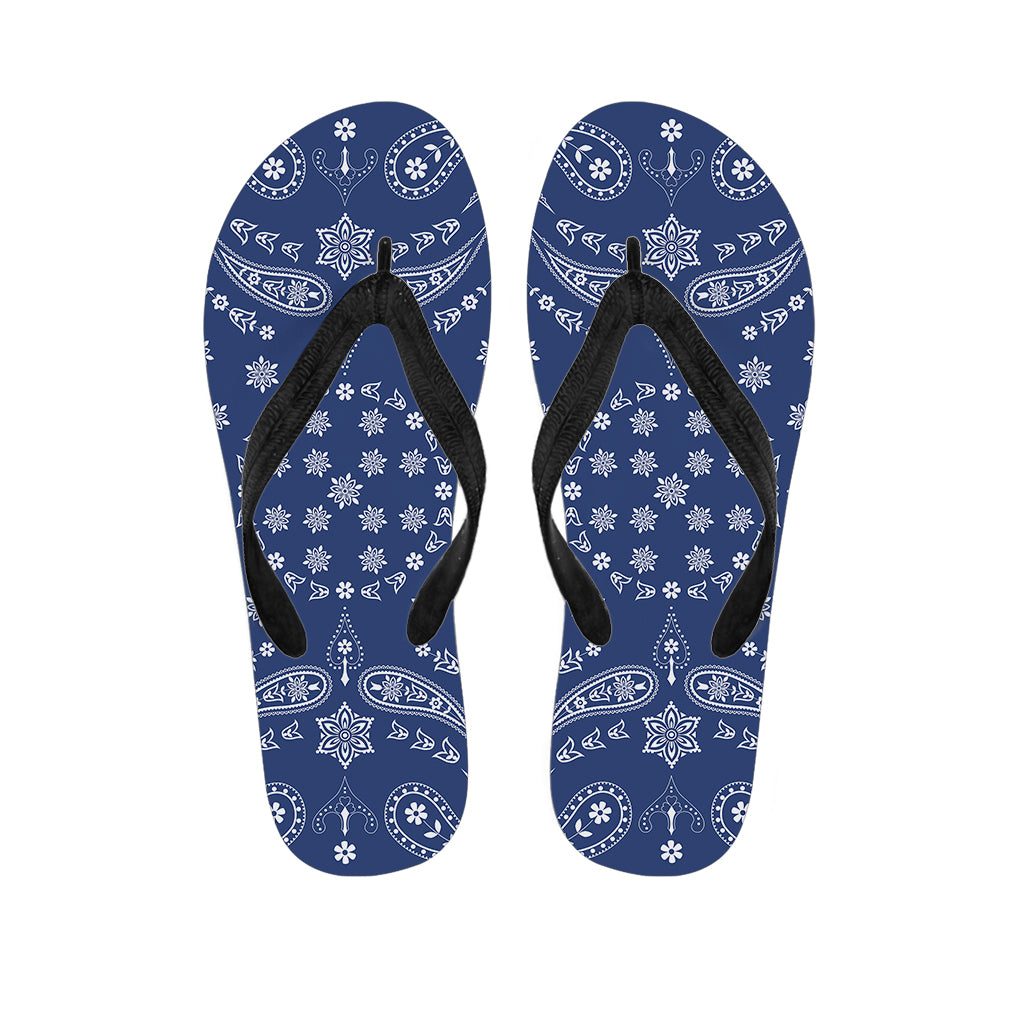 Paisley Perfection: Hawaiian Outfit Accessories with Blue Paisley Bandana Print Flip Flops - 1