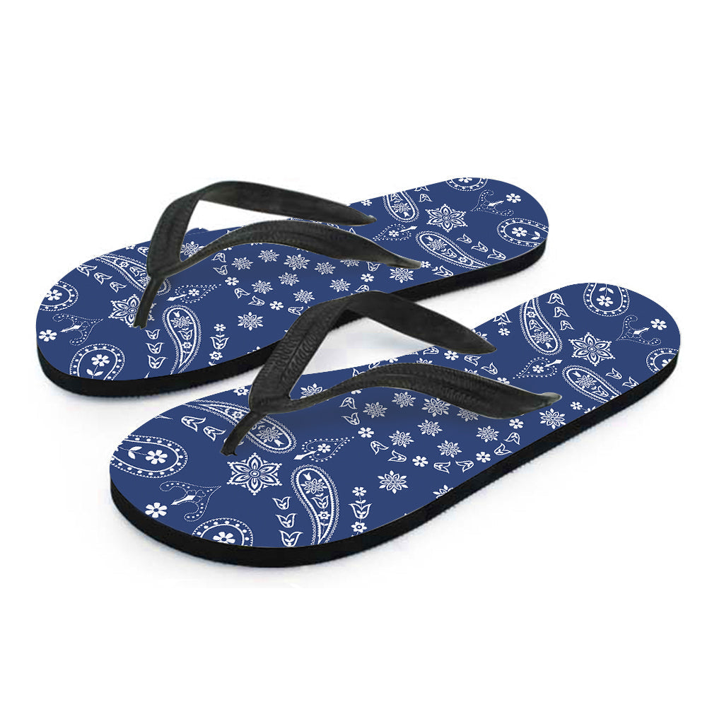 Paisley Perfection: Hawaiian Outfit Accessories with Blue Paisley Bandana Print Flip Flops - 2