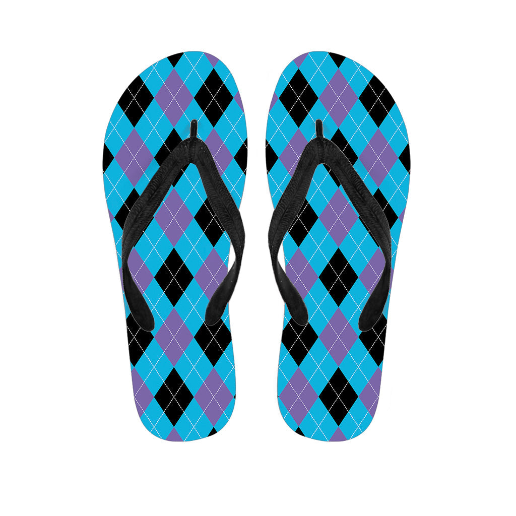Blue, Purple, and Black Argyle Print Hawaiian Flip Flops - Get Your Island Style On - 1