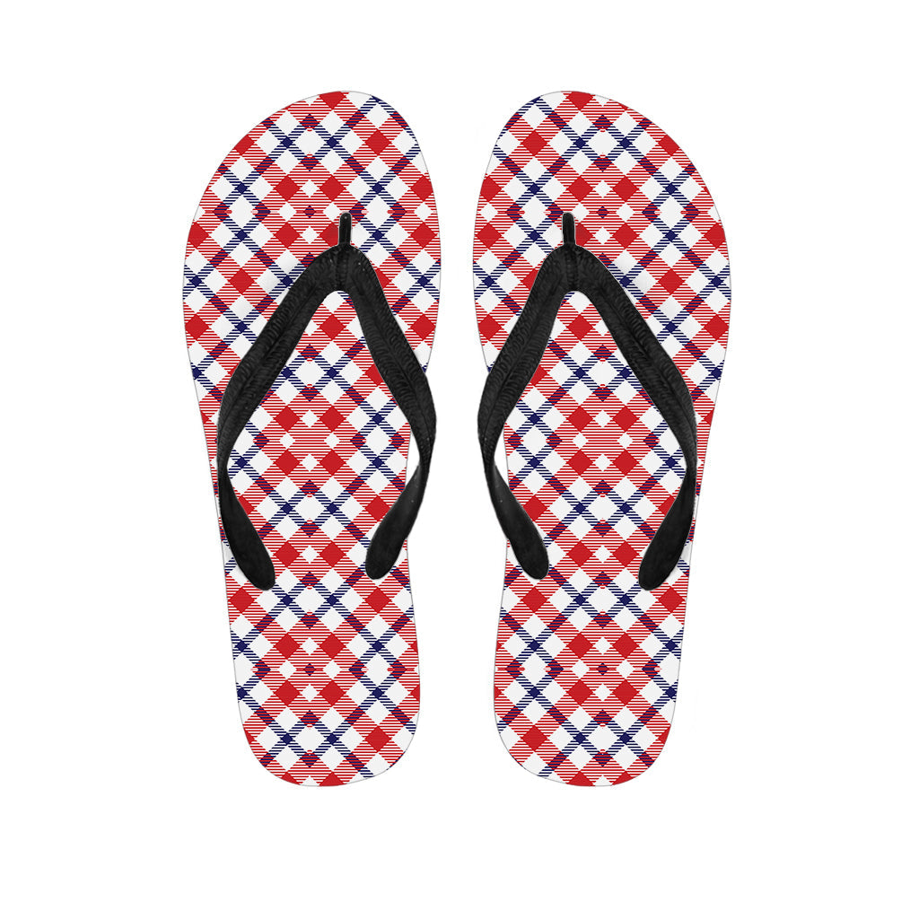 Blue, Red, and White Plaid Hawaiian Flip Flops - Perfect for Your Island Outfit - 1