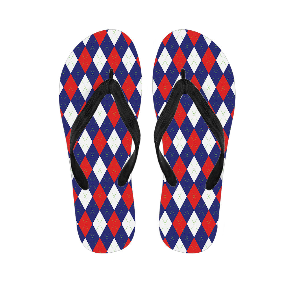 Blue, Red, and White Argyle Pattern Hawaiian Flip Flops - Complete Your Hawaiian Outfit! - 1