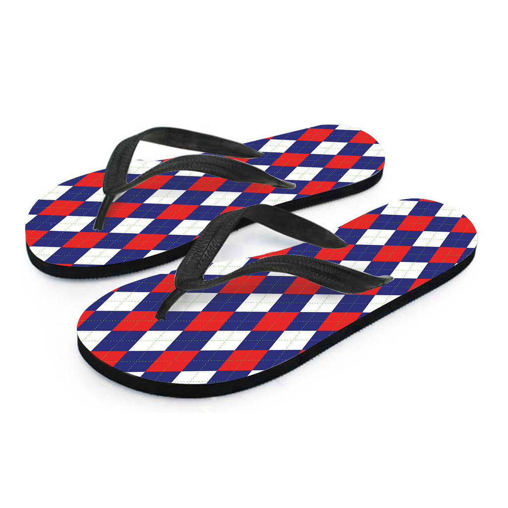 Blue, Red, and White Argyle Pattern Hawaiian Flip Flops - Complete Your Hawaiian Outfit! - 2