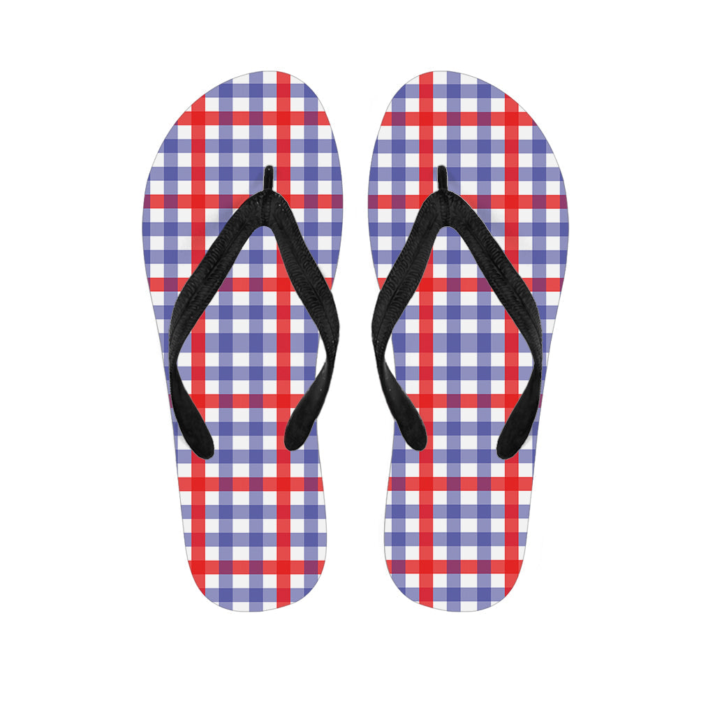 Island Style: Blue, Red, and White Check Pattern Hawaiian Flip Flops - 1
