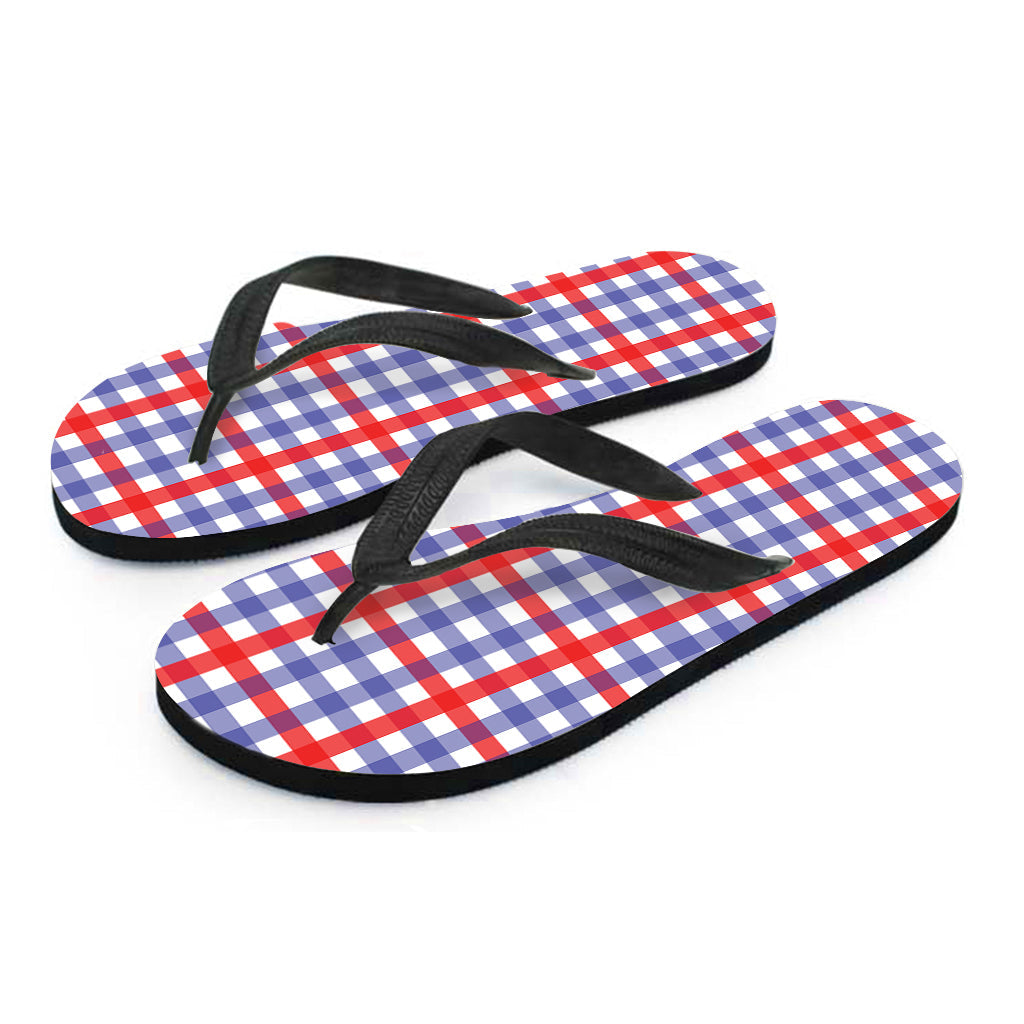 Island Style: Blue, Red, and White Check Pattern Hawaiian Flip Flops - 2