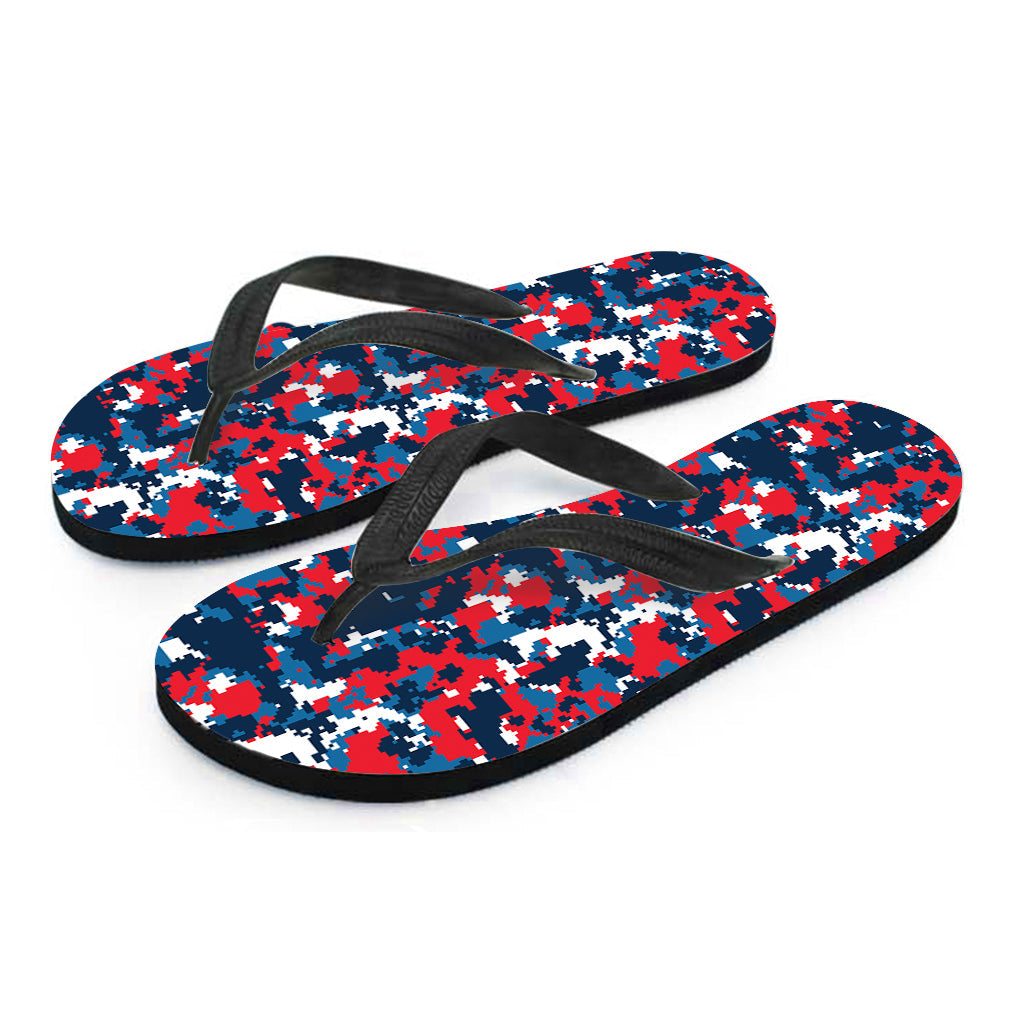 Blue, Red, and White Digital Camo Print Hawaiian Flip Flops: The Perfect Addition to Your Island Outfit - 2