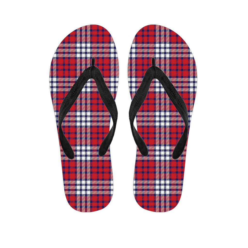 Blue, Red, and White USA Plaid Hawaiian Flip Flops: Perfect for Your Island Outfit! - 1