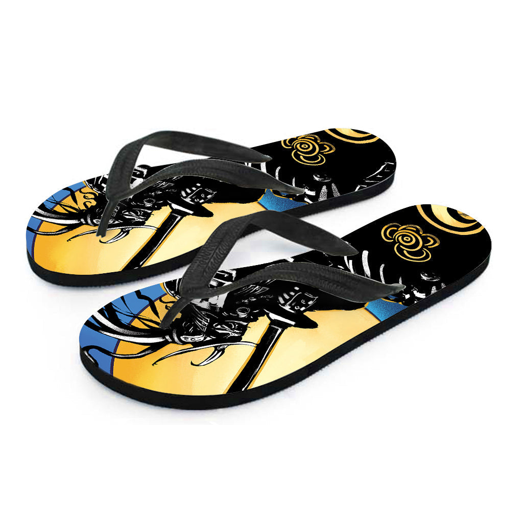 Blue Sky and Golden Sun Hawaiian Samurai Print Flip Flops: The Perfect Addition to Your Hawaiian Outfit - 2