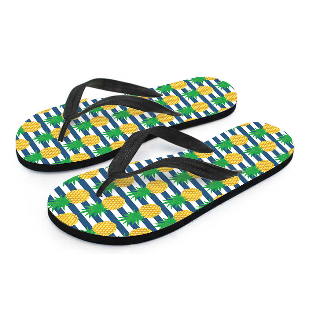 Blue Striped Hawaiian Pineapple Print Flip Flops: The Perfect Addition to Your Tropical Outfit - 2