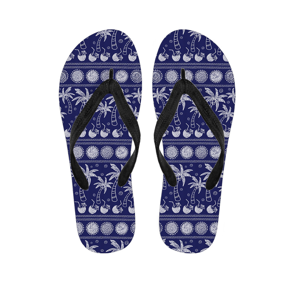 Blue Summer Coconut Pattern Hawaiian Flip Flops: The Perfect Match for Your Hawaiian Outfit - 1