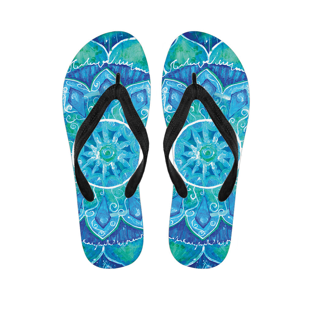 Blue Vishuddha Chakra Mandala Print Hawaiian Flip Flops: Embrace Island Style - 1
