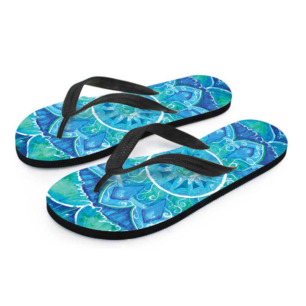 Blue Vishuddha Chakra Mandala Print Hawaiian Flip Flops: Embrace Island Style - 2