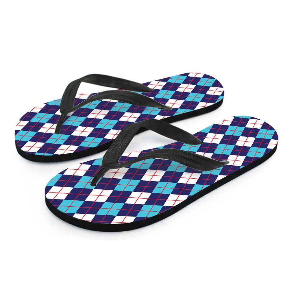 Blue, White, and Red Hawaiian Argyle Pattern Flip Flops - 2