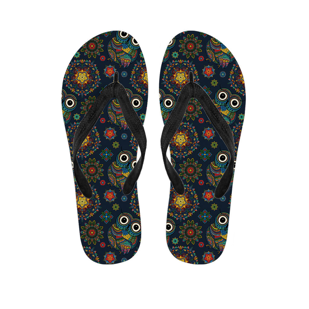 Tropical Bliss: Bohemian Owl Pattern Print Hawaiian Flip Flops - 1