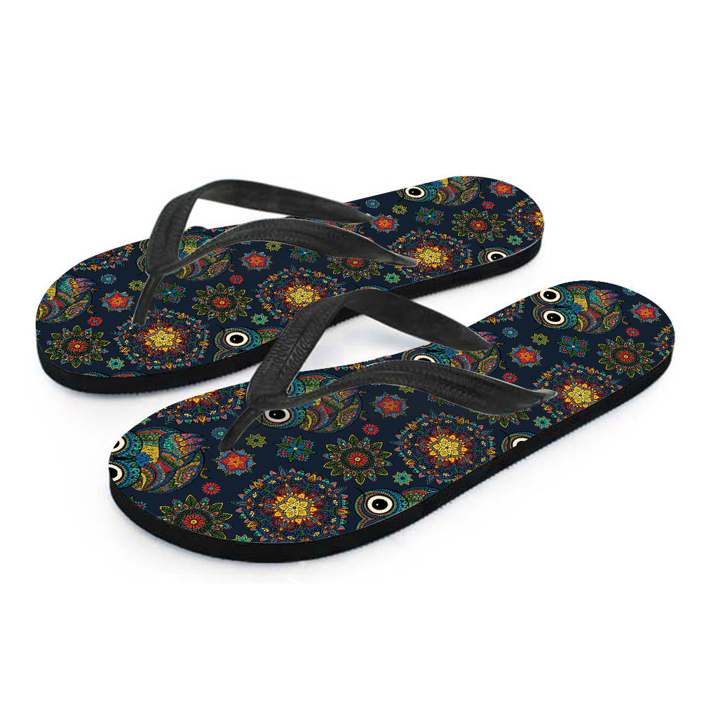 Tropical Bliss: Bohemian Owl Pattern Print Hawaiian Flip Flops - 2