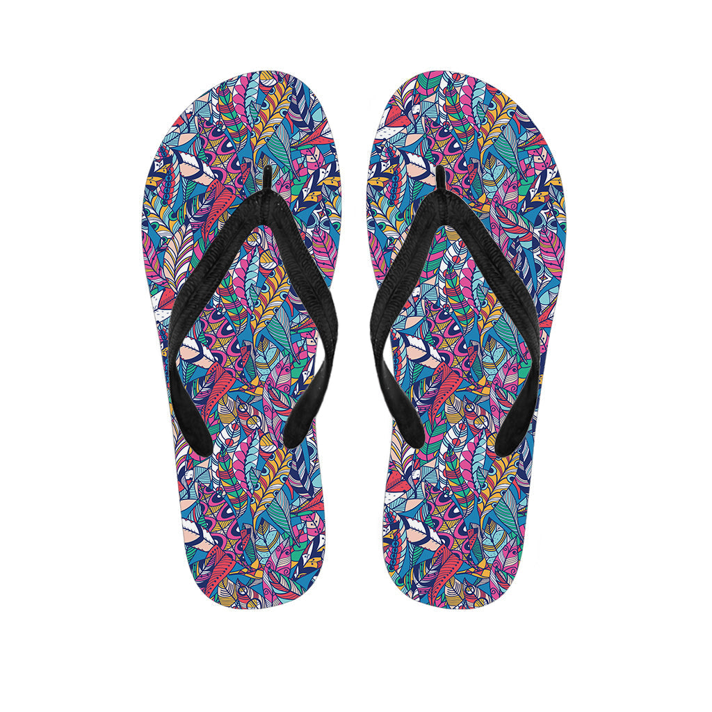 Boho Feather Pattern Hawaiian Flip Flops: Perfect for Your Island Outfit - 1