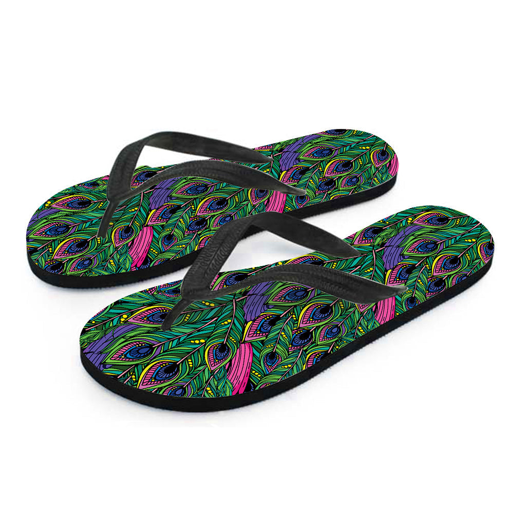 Boho Peacock Feather Pattern Hawaiian Outfit with Matching Flip Flops - 2