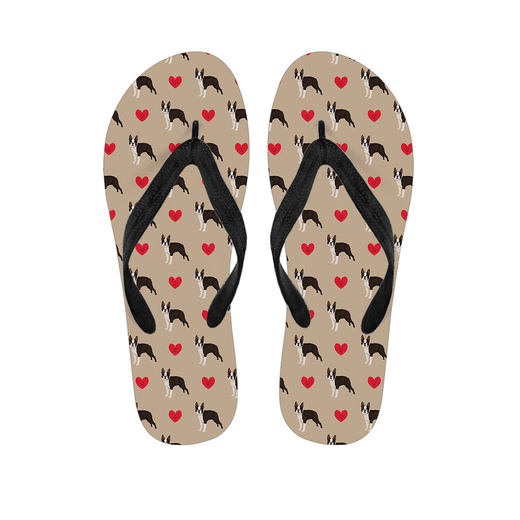 Hawaiian Paws: Boston Terrier Heart Pattern Print Flip Flops - 1