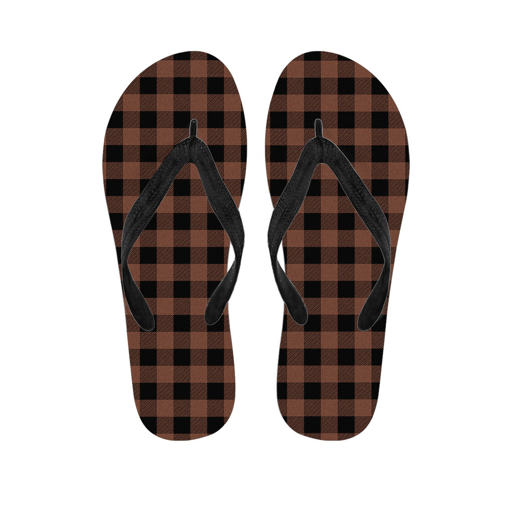 Hawaiian Vibes: Brown and Black Buffalo Check Print Flip Flops Outfit - 1